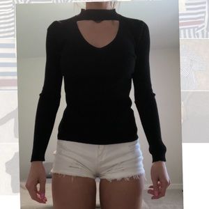 Fashion Nova Choker Neck Sweater in Black